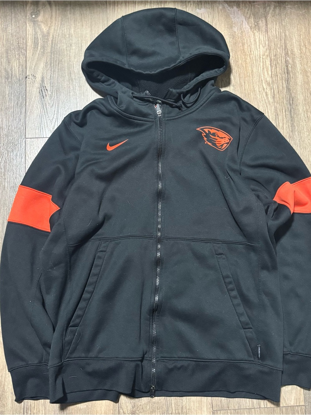 Nike Black Hooded Full-Zip Jacket with Orange Accents